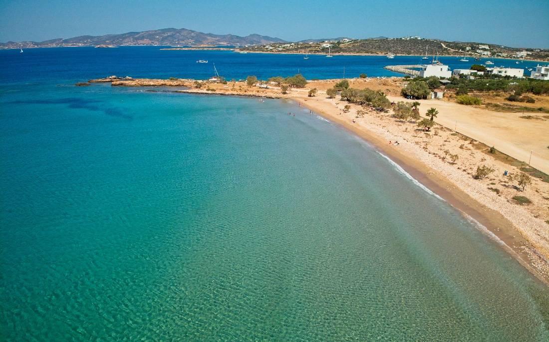 Aliki beach Paros — calm bay with traditional fishing village